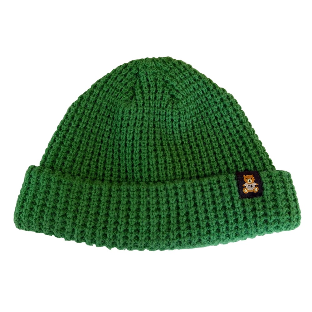 Teddy Fresh Green Chunky Waffle Knit Beanie Bear Logo Streetwear Hat